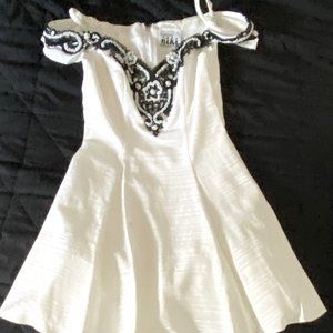 Semi-Formal Dress, White with black lace and pearls